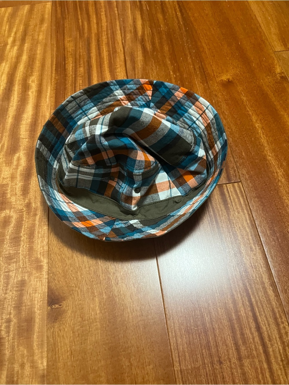 Children's Plaid Bucket Hat in Blue & Orange
